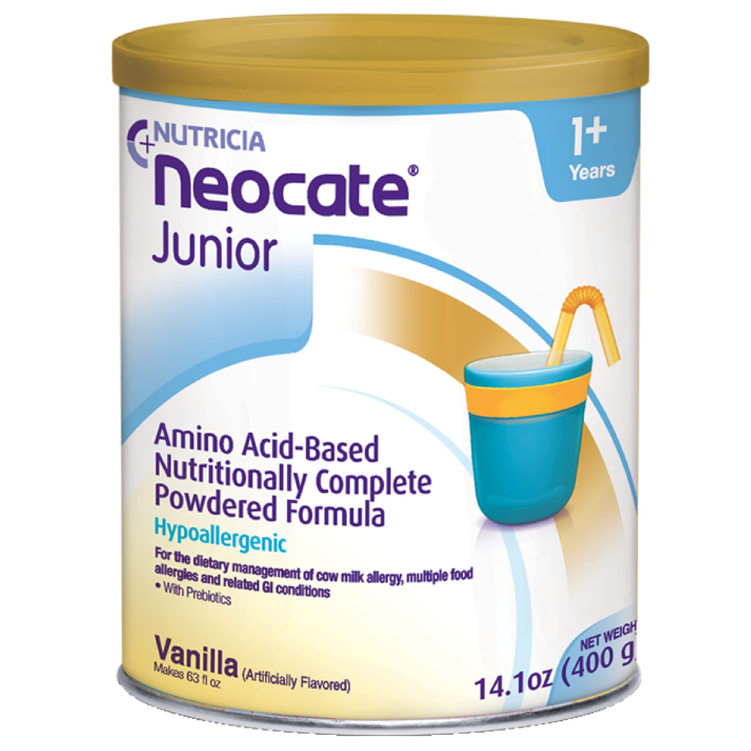 Nutricia Neocate Junior - Hypoallergenic, Dairy-free, Amino Acid-Based Formula for 1+ Years - For Toddlers, Kids & Teens - Powdered Formula- Vanilla - 14.1 oz can (Case of 1) Image