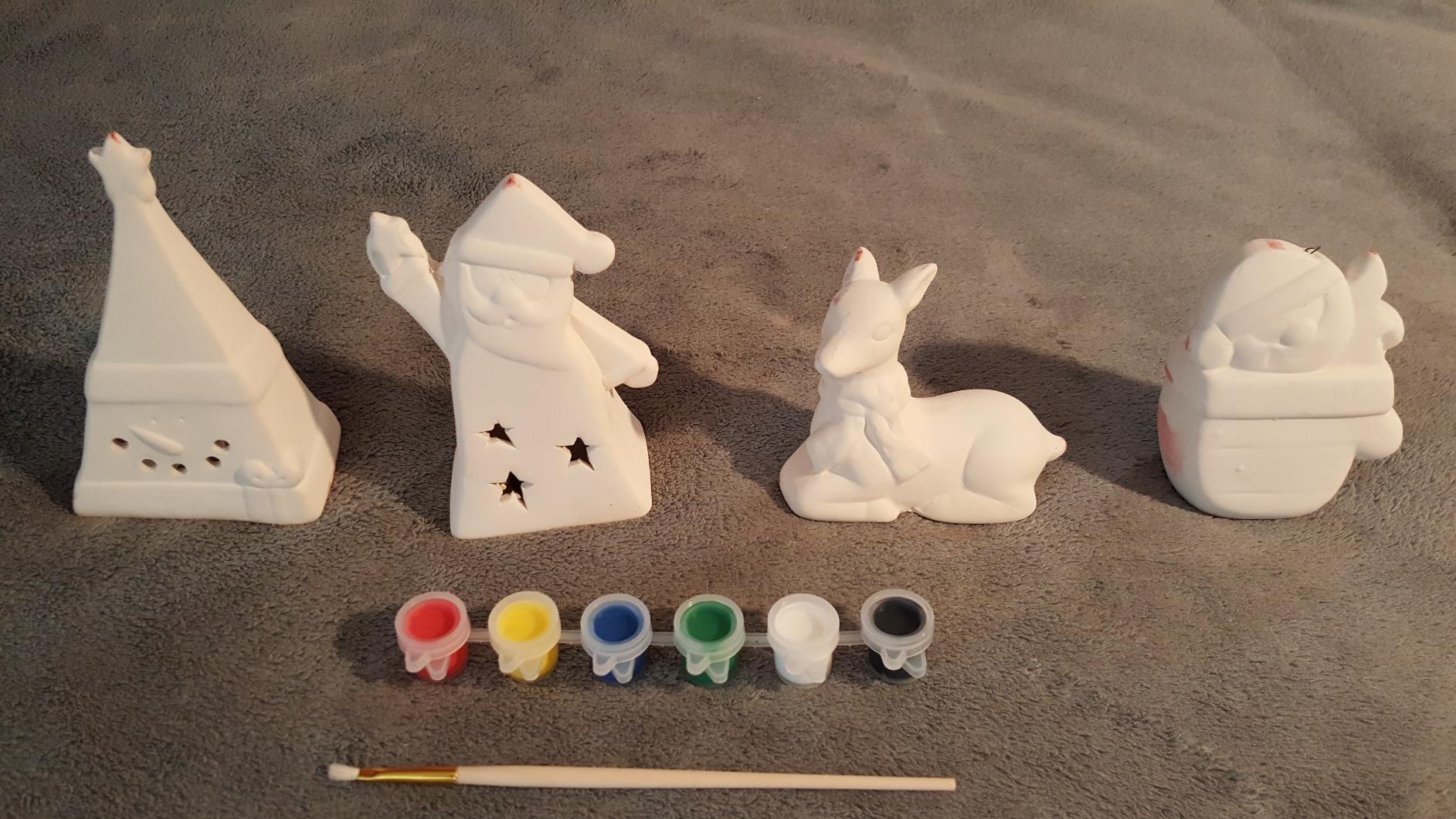 4 White Blank Unfinished Figurines Paint your Own Christmas DIY Craft