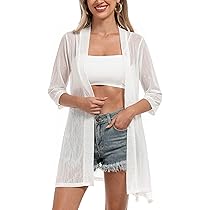 iClosam Women Casual 3/4 Sleeve Sheer Open Front Kimono