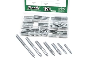 Keadic 120Pcs Silver Hanger Bolts, Zinc Plated, M4 M6 Single Headed, Self-Tapping Screw, Wood Dowel Screw for Furniture