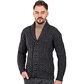 SAOL Men's Cardigan Merino Wool Knit Shawl Collar Casual Sweater with Buttons
