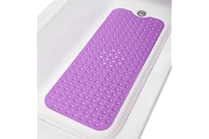 TIKE SMART Extra-Long Non-Slip Bathtub & Shower Mat 39”x16” (Smooth/Non-Textured Tubs Only) Safe, Clean, Machine-Washable, Superior Grip&Drainage, Vinyl, Opaque Purple