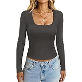 DCCISU Women's Square Neck Long Sleeve Crop Tops Slim Fitted Seamed Corset Top 2025 Fall Fashion Going Out Shirts