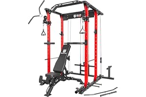 MAJOR LUTIE Power Cage, PLM03 1400 lbs Multi-Function Power Rack with Adjustable Cable Crossover System and More Training Attachment