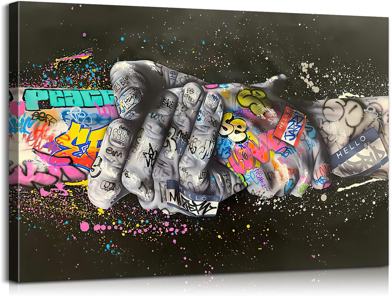 Paintings - Graffiti Wall Art Hand of God Holding Hands Wall Art Inspirational Posters Pop Art Street Art Colorful Poster Graffiti Wall Art Canvas Graffiti Decor for Living Room Bedroom Decor (24''Hx36''W)