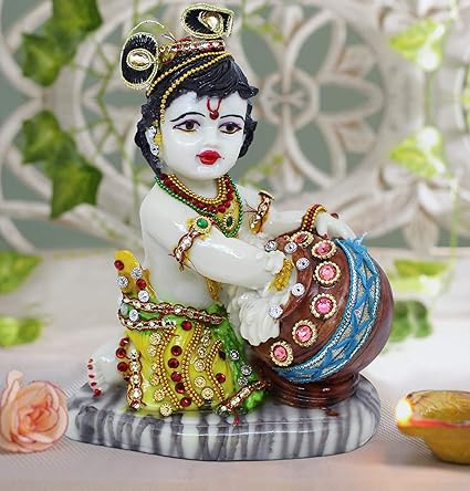 TIED RIBBONS Lord Krishna Makhan Chor Idol Decorative Statue (19 X 15 X 9 cm, Multicolour)