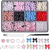 LxcshLjx 500pcs 3D Nail Charms and Flatback Pearls Set, Color Multi Shape Mix Bow Nail Charms, Pearl Heart Star Moon Bowknot 