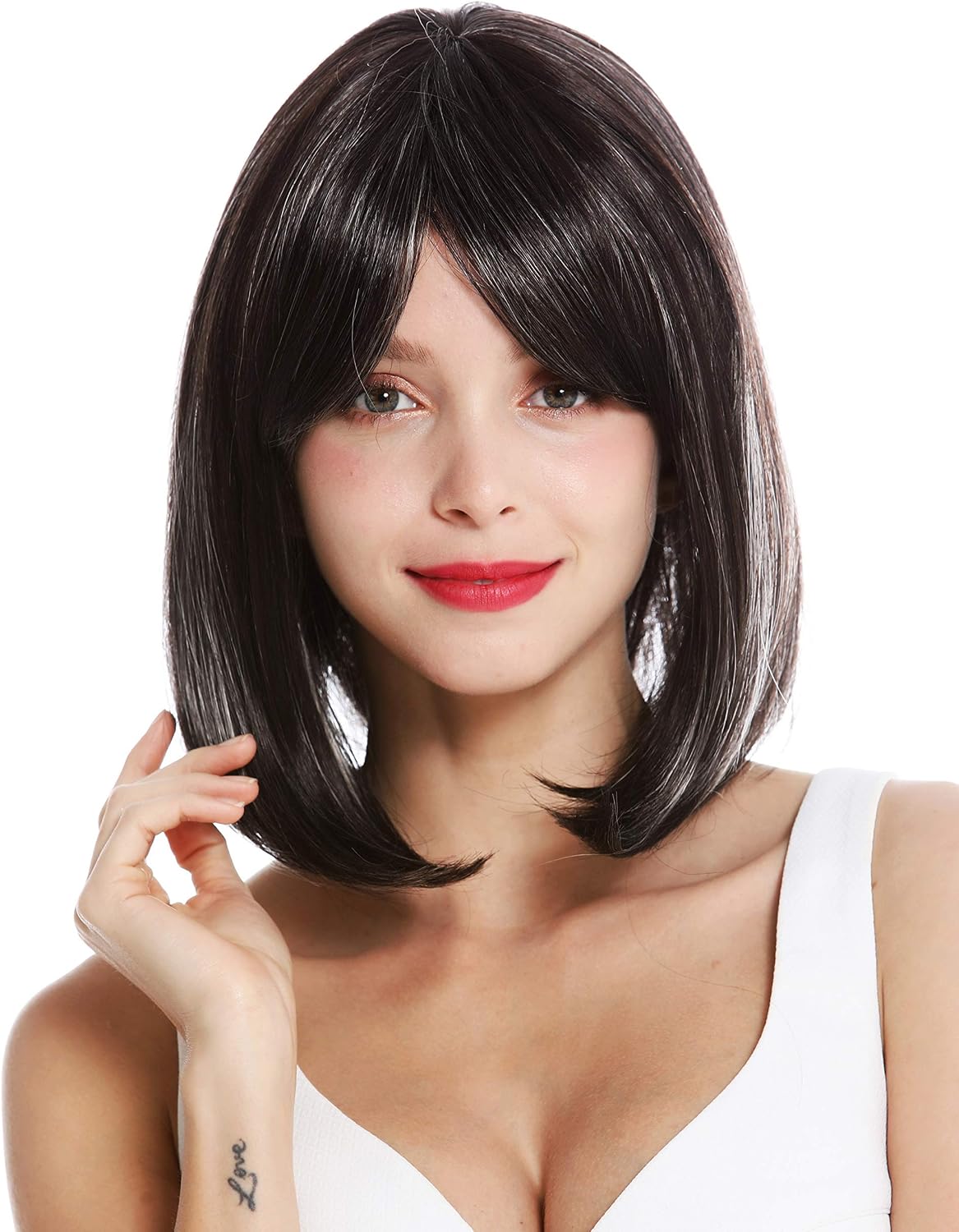 WIG ME UP - VK-3-4H101 quality women's wig short shoulder length long bob sleek Balayage dark brown grey highlights highlighted - Image 3