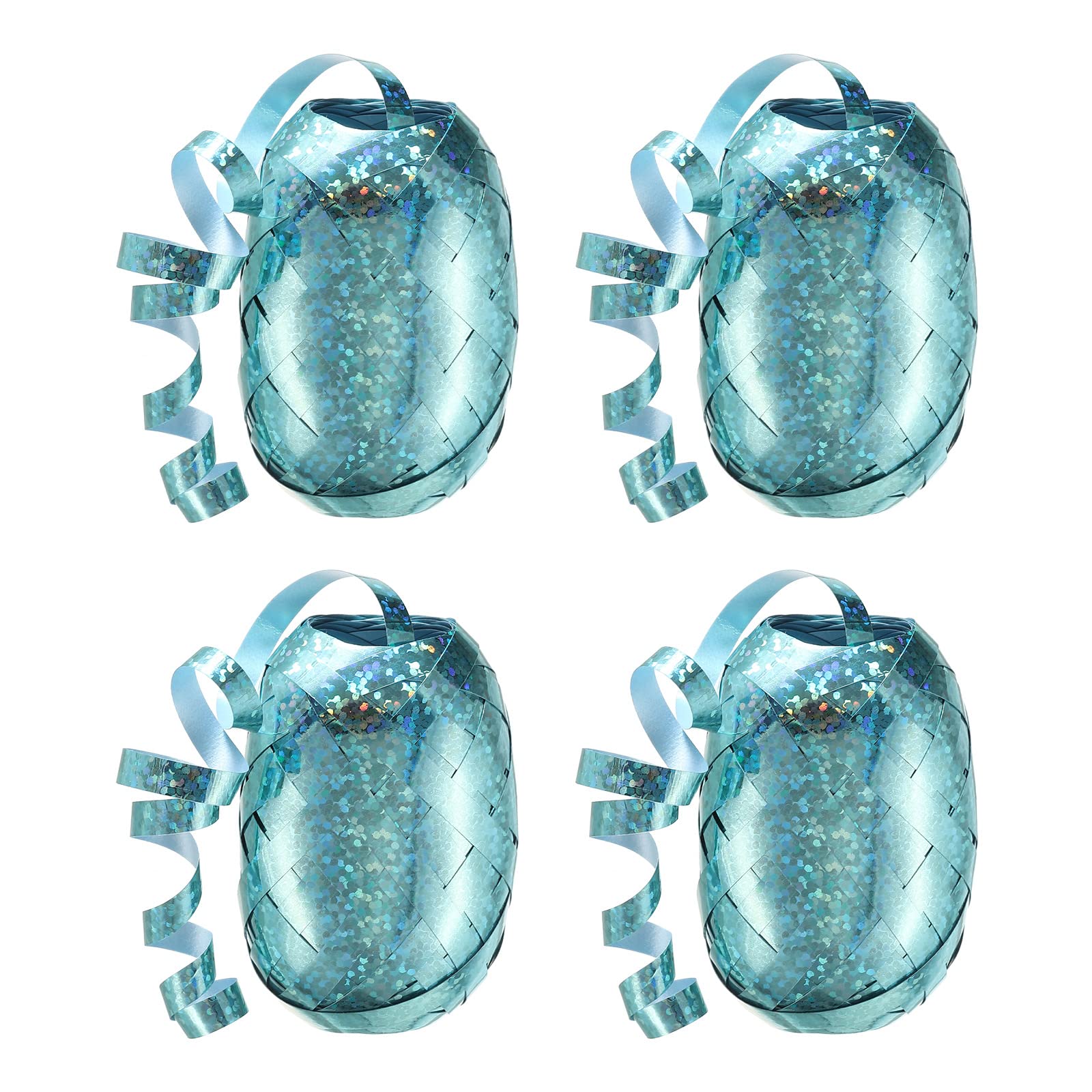 PATIKIL 4pcs Curling Ribbon Crimped Balloon String 5mm Laser Metallic Shiny 10m for Christmas Wedding Gift Crafts Florists Decoration Light Blue