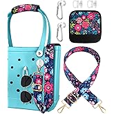 Toykee Bag Strap Crossbody Charms for Bogg Bag Accessories - Shoulder Strap Neoprene Luggage Handle Wrap for Suitcases & 2 Key Holders Blue Flower