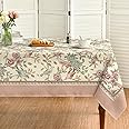 Horaldaily Floral Square Tablecloth 60x60 Inch, Pink Birds Elegant Vintage Washable Seasonal Table Cover for Party Picnic Dinner Decor
