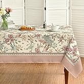 Horaldaily Floral Rectangular Tablecloth 60x84 Inch, Pink Birds Elegant Vintage Washable Seasonal Table Cover for Party Picnic Dinner Decor