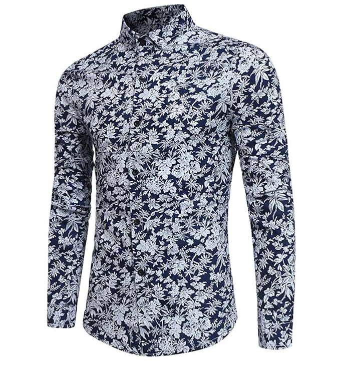 Mens Funky Floral Printed Shirt Long Sleeve Casual Linen Shirt Amazon