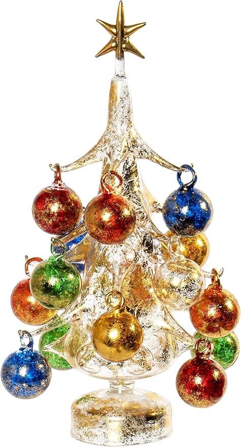 Amazon Com 30cm Oro Multicolore Luminosa Vintage Inspired Mini Glass Christmas Tree With 16 Removable Ornaments Buon Natale Series Lights Up Home Kitchen