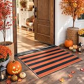 Lahome Striped Fall Door Mat, 2x3 Washable Outdoor Rug, Orange Black | Easy Jute Kitchen Rugs, Farmhouse Non Slip Non Shedding Low Pile Floor Carpet for Porch Decor Front Doormat Entryway Bathroom