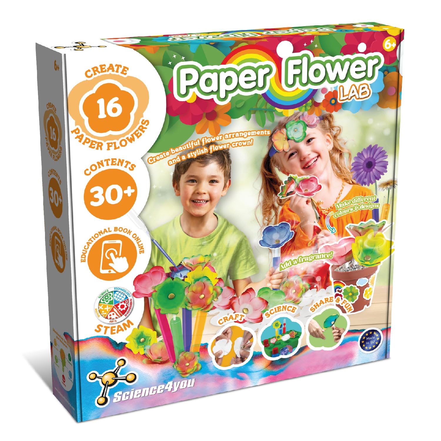 Science4you Paper Flower Making Kit for Kids Age 6+ – Make your own 16 Paper Flowers Craft kit for Kids, Creative Toy combining Arts and Crafts + Science Kit, Gift for Girls & Boys Age 6 7 8 9+