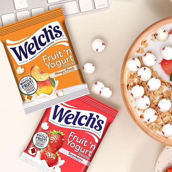 WELCH’S FRUIT SNACKS, FRUIT ‘N YOGURT VARIETY PACK, STRAWBERRY, MANGO PEACH, GLUTEN FREE, BULK PACK, SINGLE SERVE, 0.7 OZ BAGS (PACK OF 40)