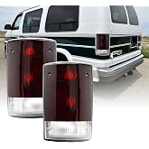 USR UNIQUE STYLE RACING 95-14 Econoline Van Tail Light &ndash; Rear Lamps Set (Left + Right) Compatible with 1995-2014 Ford Econoline Van E-150 / E-250 / E-350 / E150 / E250 / E350 (DARK CHERY RED LENS)