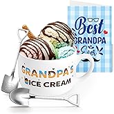 R HORSE Grandpa Ice Cream Bowl Gift Set, Ice Cream Bowl Engraved Shovel Spoon Set with Best Grandpa Ever Card, Desserts Cereal Fruit Tableware Kit Father’s Day Birthday Gift Box for Papa Dad Men