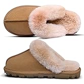 EZSURF Womens Fuzzy Plush Slippers Outdoor Indoor Faux Fur House Shoes Anti-slip Rubber Sole