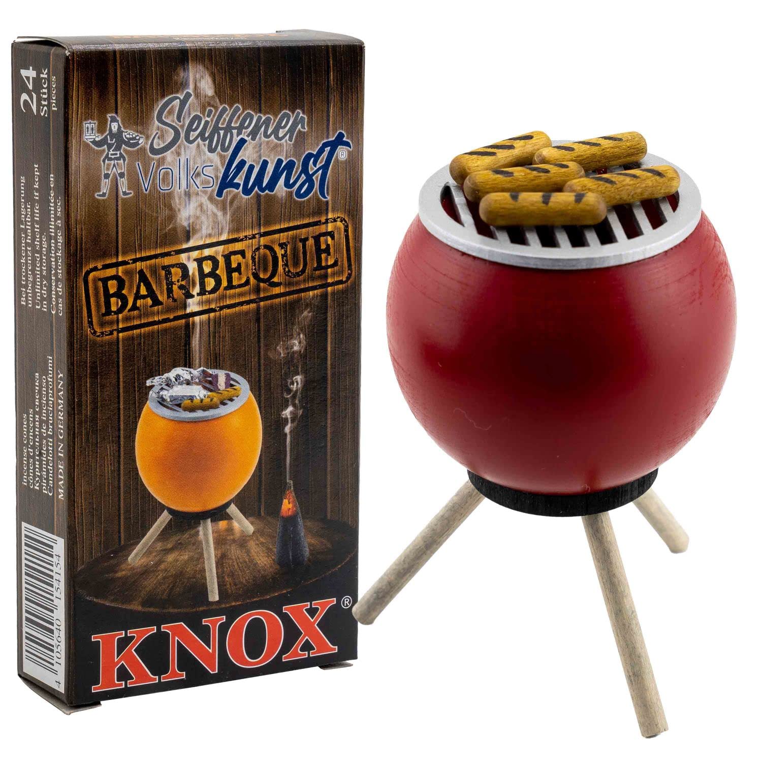 Smoker grill oven | Smoking figure 10 cm | Grill + incense candles BBQ | Smoking grill with sausages | red + Knox