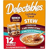 Delectables Lickable Treat Stew Senior 10+ Wet Cat Treat with Real Chicken, Food Topper, Hydrating, Grain-Free, No Fillers, No By-Products, No Added Preservatives, 1.4oz Pouch, 12ct