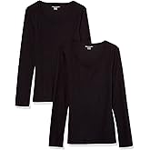 Amazon Essentials Sweater for Women, Long Sleeve Slim-Fit Rib Scoop Neck (Available in Plus Size), Pack of 2