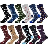 WeciBor Men's Patterned Dress Socks - 6/12 Pairs Seamless Cotton Crew Socks for Business, Office & Daily Wear