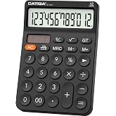 CATIGA 12 Digit Desktop Calculator with Large LCD Display, 4 Funtions Calculator, Round Design Big Button, Solar and Battery Dual Power, Standard Function for Office, Home, School, SD-1292