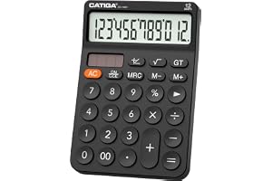 CATIGA 12 Digit Desktop Calculator with Large LCD Display, 4 Funtions Calculator, Round Design Big Button, Solar and Battery 