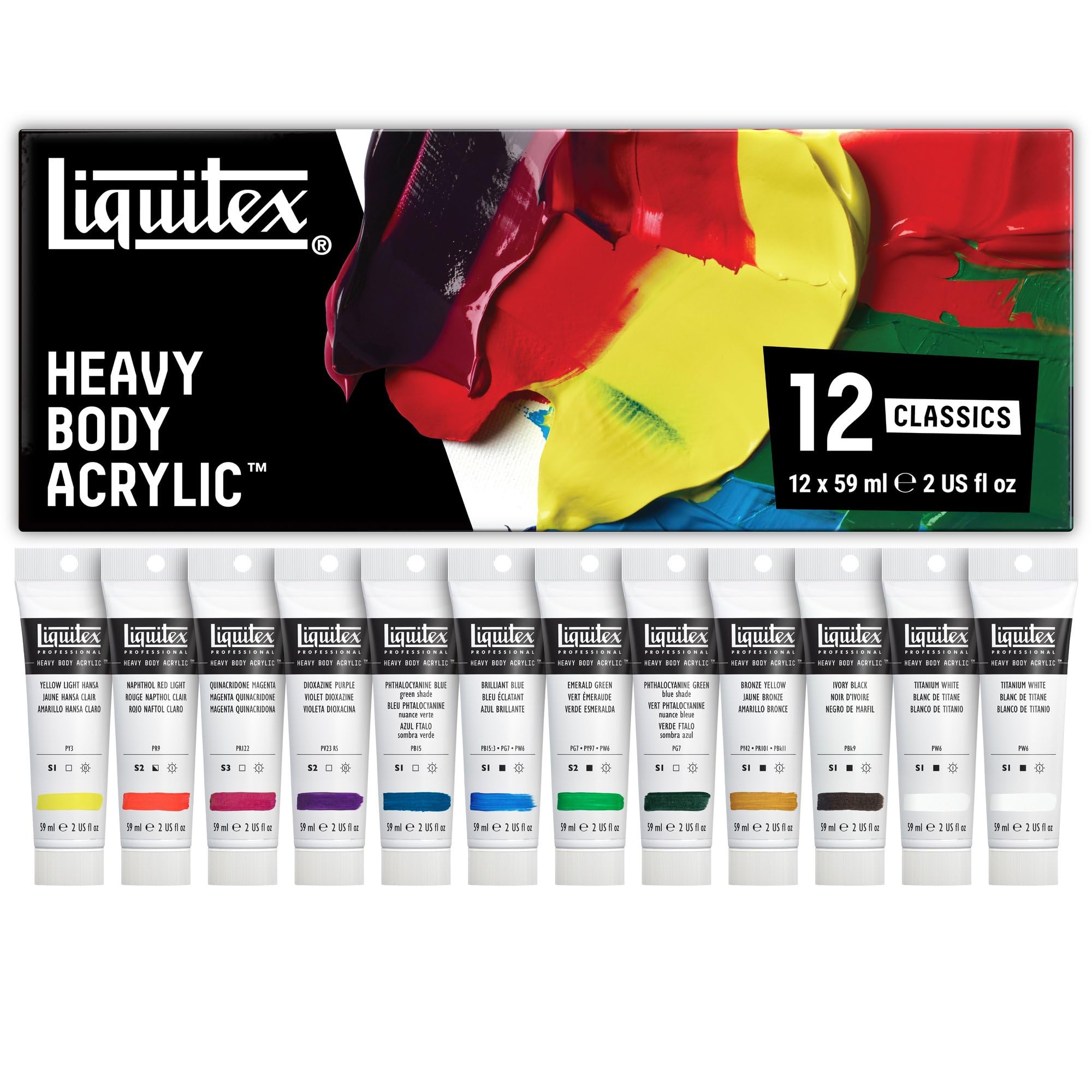 Liquitex Professional Acrylic Heavy Body Set of 12 x 59 ml Classic Colours