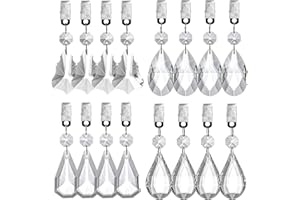Pumtus 16 Pack Tablecloth Weights, Crystal Table Cover Pendant with Metal Clip Clamps, Glass Heavy Teardrop Prisms Table Clot