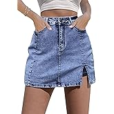 luvamia Skorts Skirts for Women Denim Mini Skirt Side Slit with High Waisted Jean Shorts Stretchy