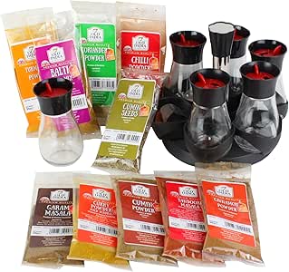 Especiero giratorio con 10 especias indias – Kit de especias curry incluido especias Carousel indio especias Kit de regalo de especias indias: Amazon.es: Hogar