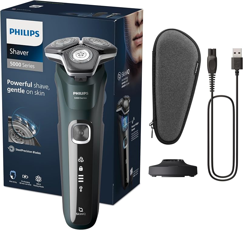 Rasoir électrique S5000 pour homme Wet & Dry avec tondeuse rétractable intégrée, socle de charge et coffret de voyage (modèle S5884/35) — photo 1 sur 8