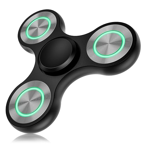 Aolcev Fidget Spinner Light Up Fidget Toys Metal Ultra Durable Stainless Steel Bearing High Speed Precision 4-10 Min Spins with Fluorescent Focus Anxiety Hand Fidget Spinners for Kids Adults-Black
