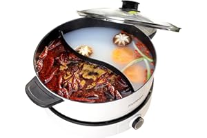 Joydeem Electric Multifunctional Hot Pot with Divider, Double Flavor Non-Stick Pot, Temperature Control, Large 5L Capacity for 6-8 People, 1500W, White