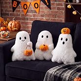 Yoorkeer 3 Pcs Halloween Ghost Shaped Throw Pillows | Set with Pumpkin Elements, Soft Fluffy Plush Fabric, Fits Sofa Bed Couch, Halloween Themed Party Room Decor, Cozy Gift Idea