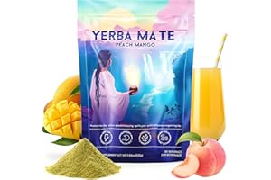 TRIHOOD Yerba Mate Instant Tea Powder, Yerba Mate Tea 3-in-1 | Peach Mango Flavor | Clean Energy + Mental Clarity + Gut Wellness by Nootropics, Prebiotics and Probiotics | 30 Servings