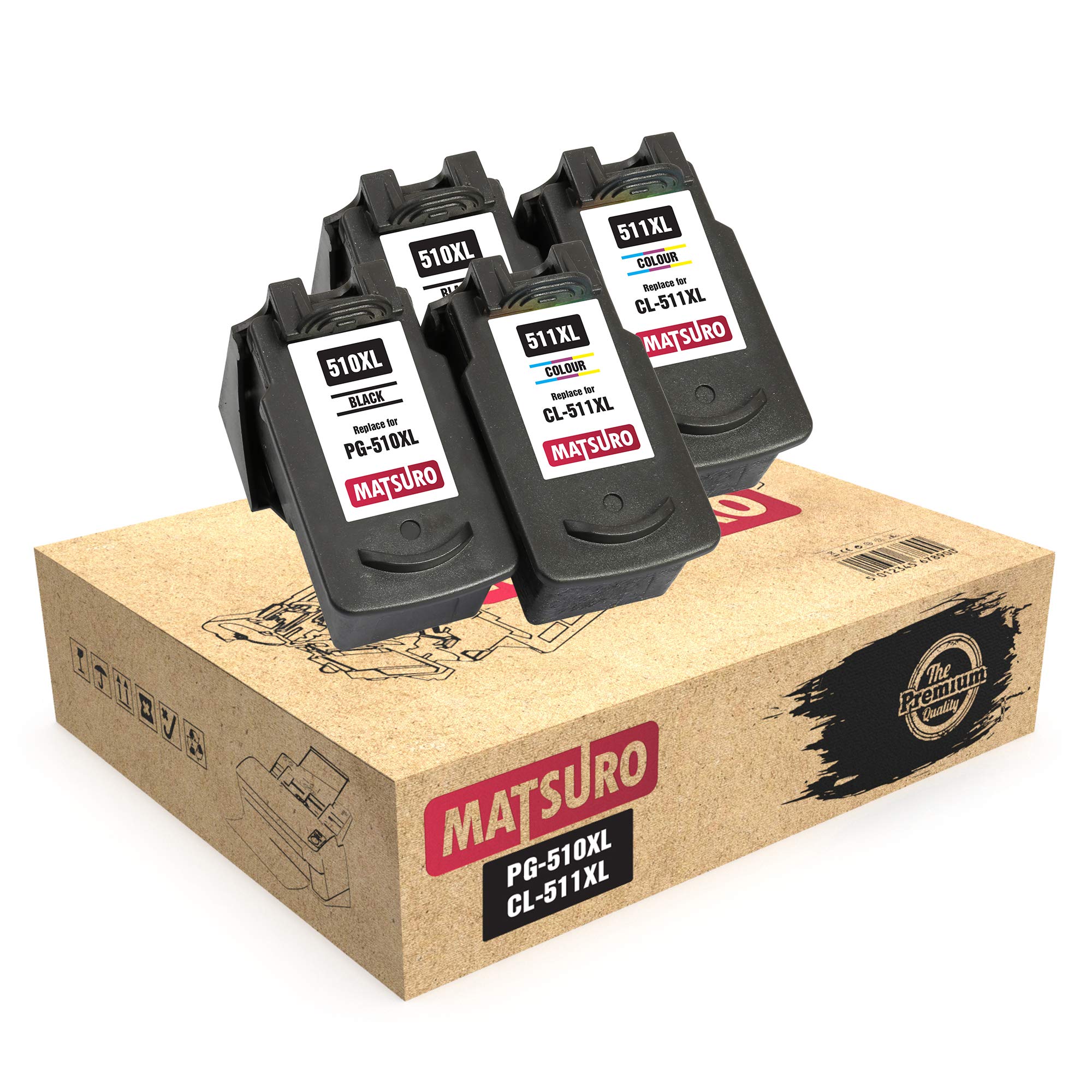 Matsuro PG-510XL CL-511XL PG-510 CL-511 Compatible Ink Cartridge Replacement for Canon Printers – Black High Capacity (2 SETS)