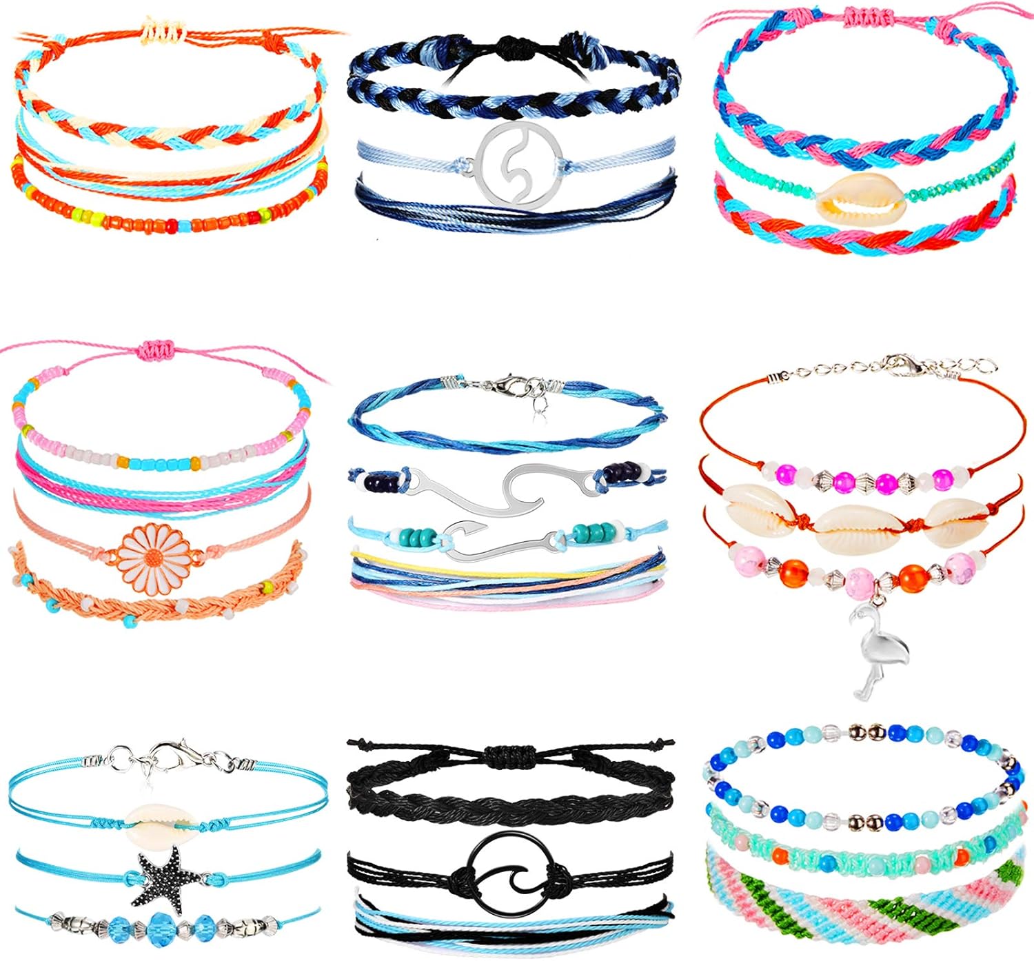 29 Pieces Adjustable Surfer Wave Bracelet Summer Ocean Strand Bracelet Waterproof Handmade Friendship Bracelet Sunflower Shell Bracelets Anklets Jewelry for Women Teen Girls: Clothing