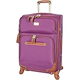 Steve Madden Designer Luggage Collection - Expandable 24 Inch Softside Bag - Durable Mid-sized Lightweight Checked Suitcase with 4-Rolling Spinner Wheels, Purple, 3 light 24"