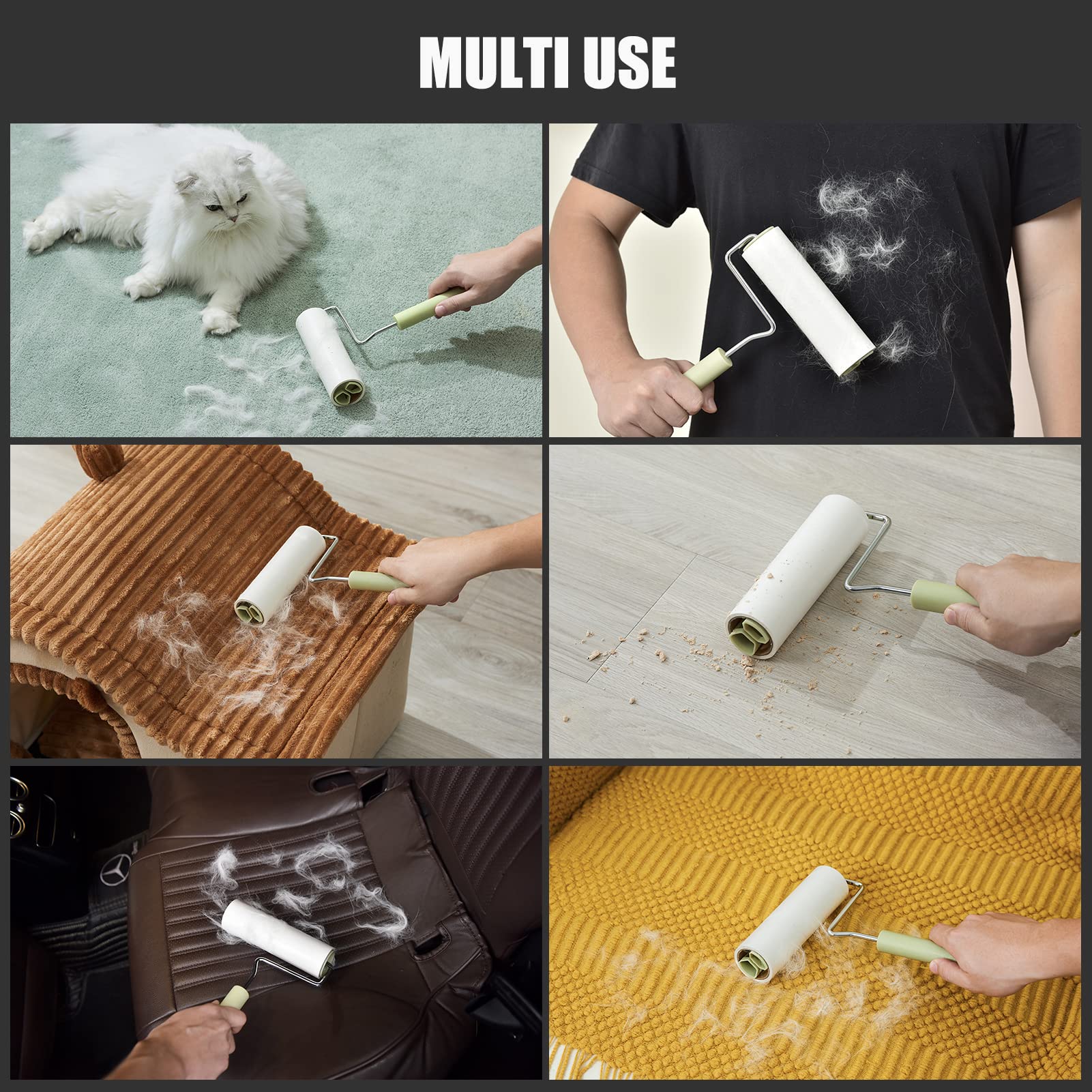Extra Sticky Large Surface Lint Roller, 6.3'' Giant Lint Roller for Pet Hair, 270 Sheets/ 3 Refills, Long Handle Lint Remover for Clothes, Furniture, Dog & Cat Hair Remover