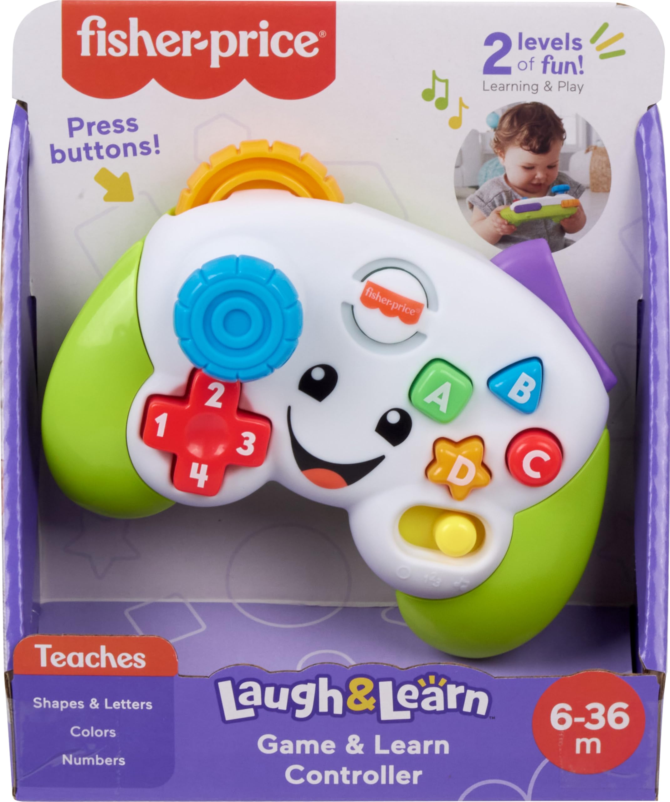 Fisher-Price Baby & Toddler Toy Laugh & Learn Game & Learn Controller Green Pretend Video Game with Music & Lights for Infants Ages 6+ Months