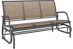 Outsunny 3-Person Patio Glider Bench, Outdoor Porch Glider Swing with 3 Seats, Breathable Mesh Fabric, Metal Frame, Light Mixed Brown