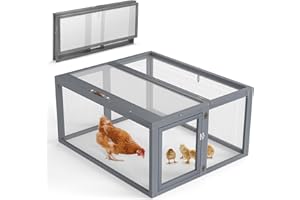 COZIWOW Chicken Coop Run Rabbit Hutch, Portable Chicken Cage Pens with Top & Side Opening Doors, Folding Wooden Chicken Coop, Outdoor Indoor Small Animal Playpen, Chicken Brooder Box, 43.3Inch (Grey)
