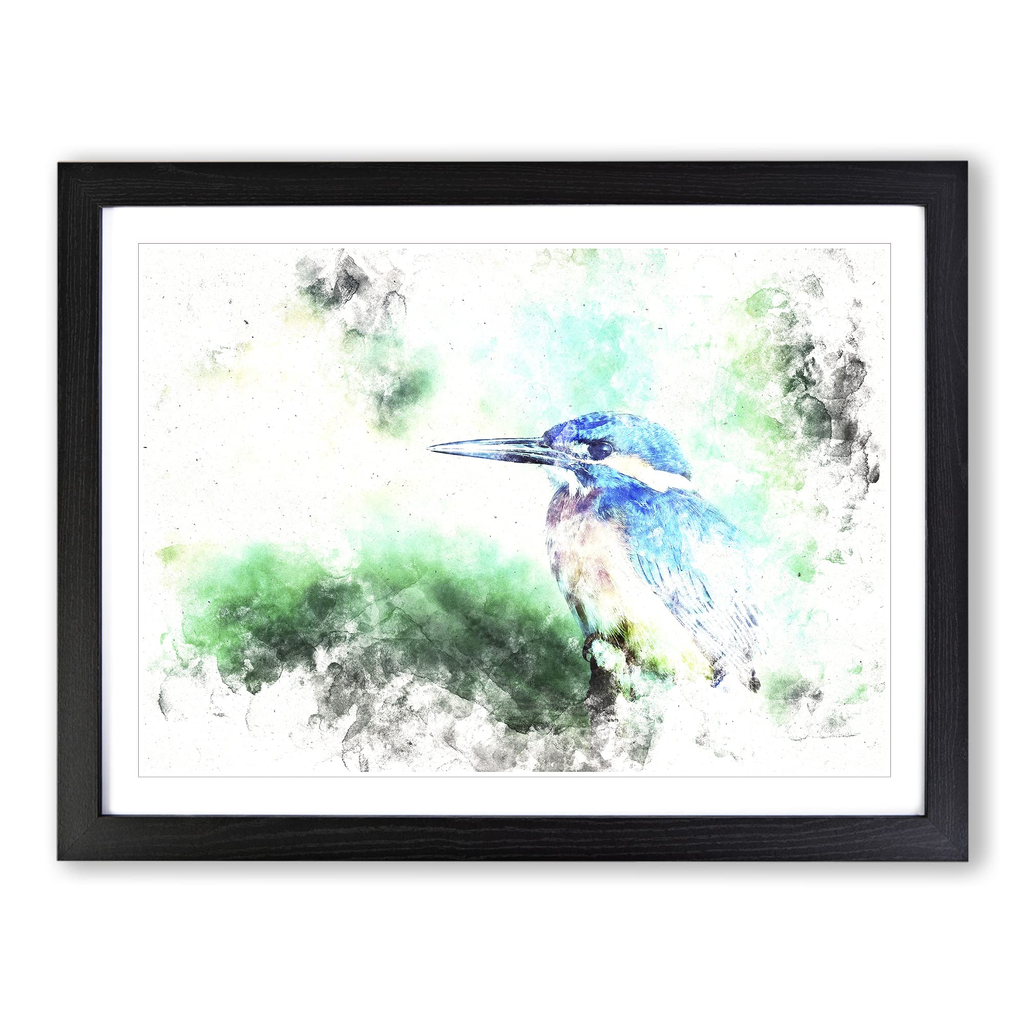 The Kingfisher Bird Looking West Watercolour Modern Framed Print | A4 Black Framed Wall Art | Ready to Hang | Modern Historical Picture | Living Room Bedroom Lounge Office