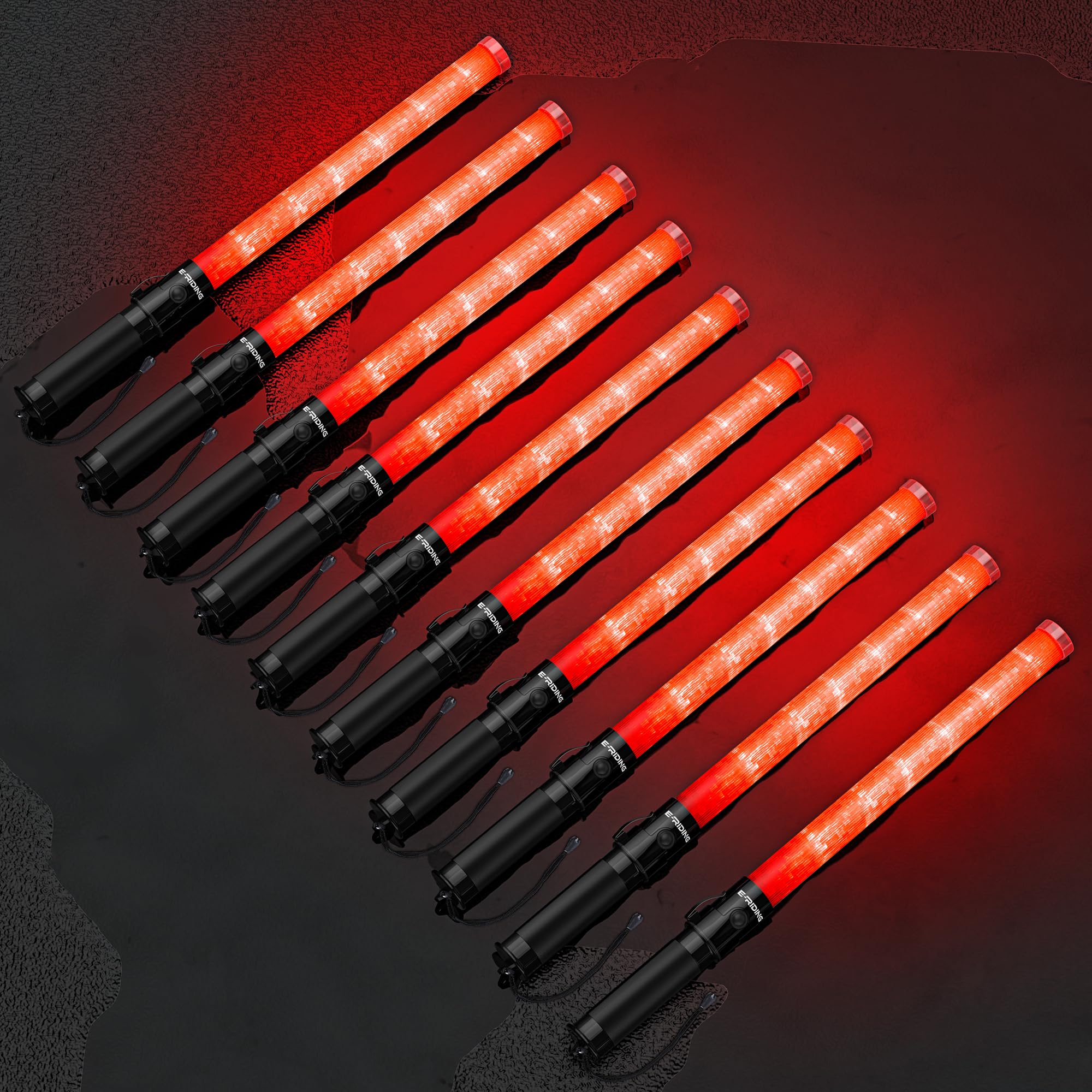 Photo 1 of E-riding 10 Pack 21 Inch Safety Air Traffic Control Wand, Signal Traffic Safety Baton Led Light with 3 Flashing Modes for Parking Guides, Using 2 C-Size Batteries (Not Included)