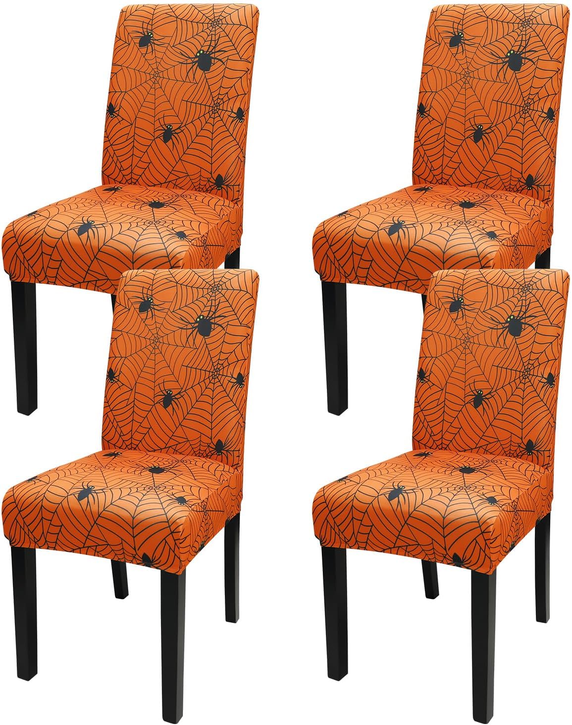 Slipcovers - JQinHome Halloween Orange Dining Chair Slipcover, Spider Web Chair Covers Set of 4 ,High Stretch Washable Chair Protector Cover for Dining Room, Kitchen,Home Party,Wedding Ceremony(Orange, 4PC)