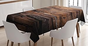 Ambesonne Chocolate Tablecloth, Rough Dark Timber Texture Image Rustic Country Theme Hardwood Carpentry, Dining Room Kitchen Rectangular Table Cover, 60 W X 90 L Inches, Brown Dark Brown